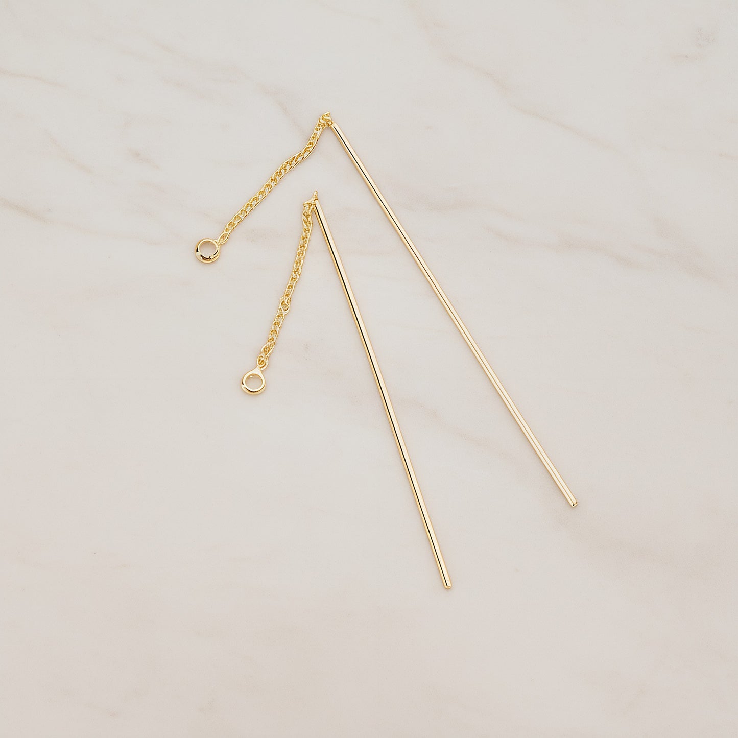 Chain Linked Thin Tube Bar Drop Ear Findings, 2 Pc - Glossy Gold (BA.267)