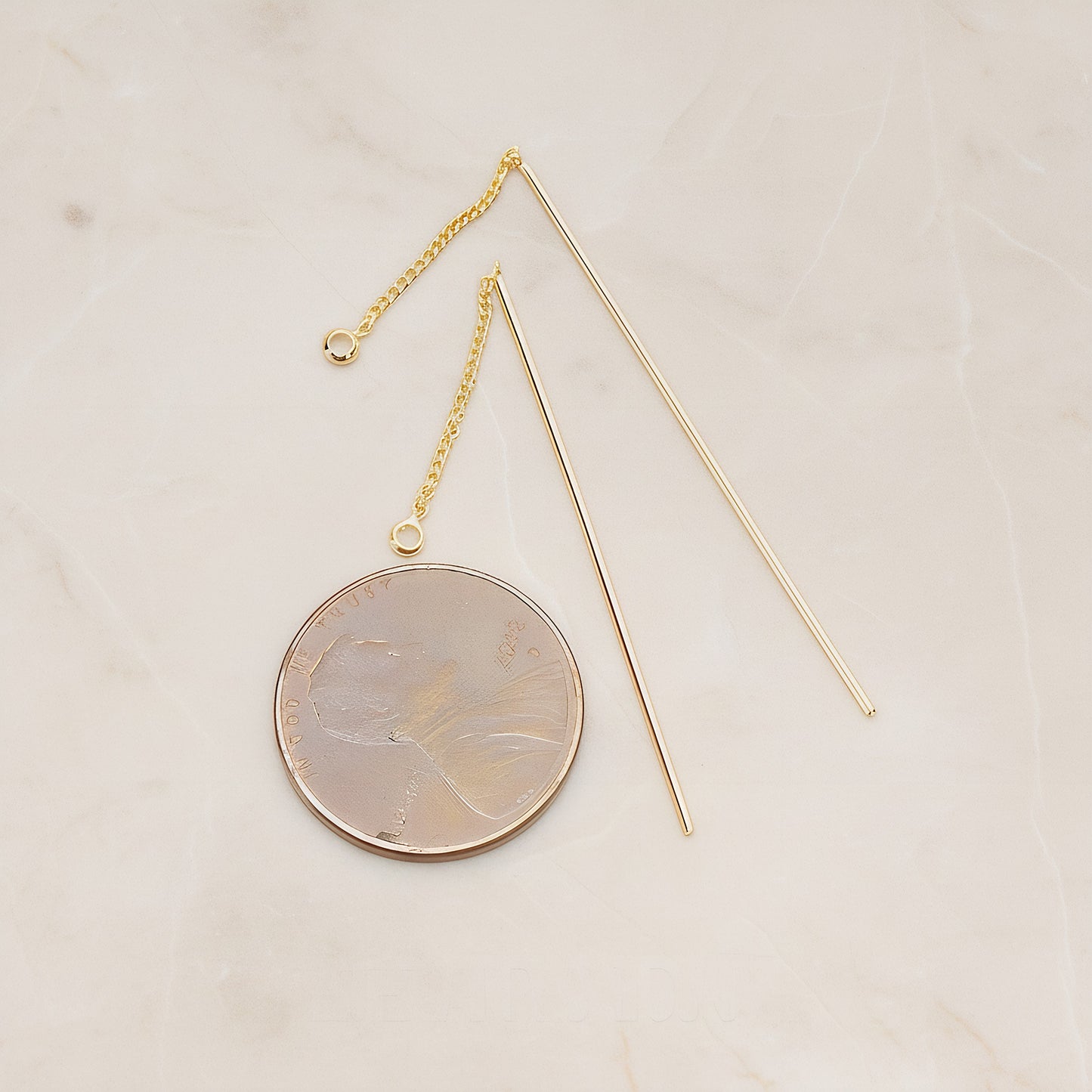 Chain Linked Thin Tube Bar Drop Ear Findings, 2 Pc - detail view 1 (BA.267)