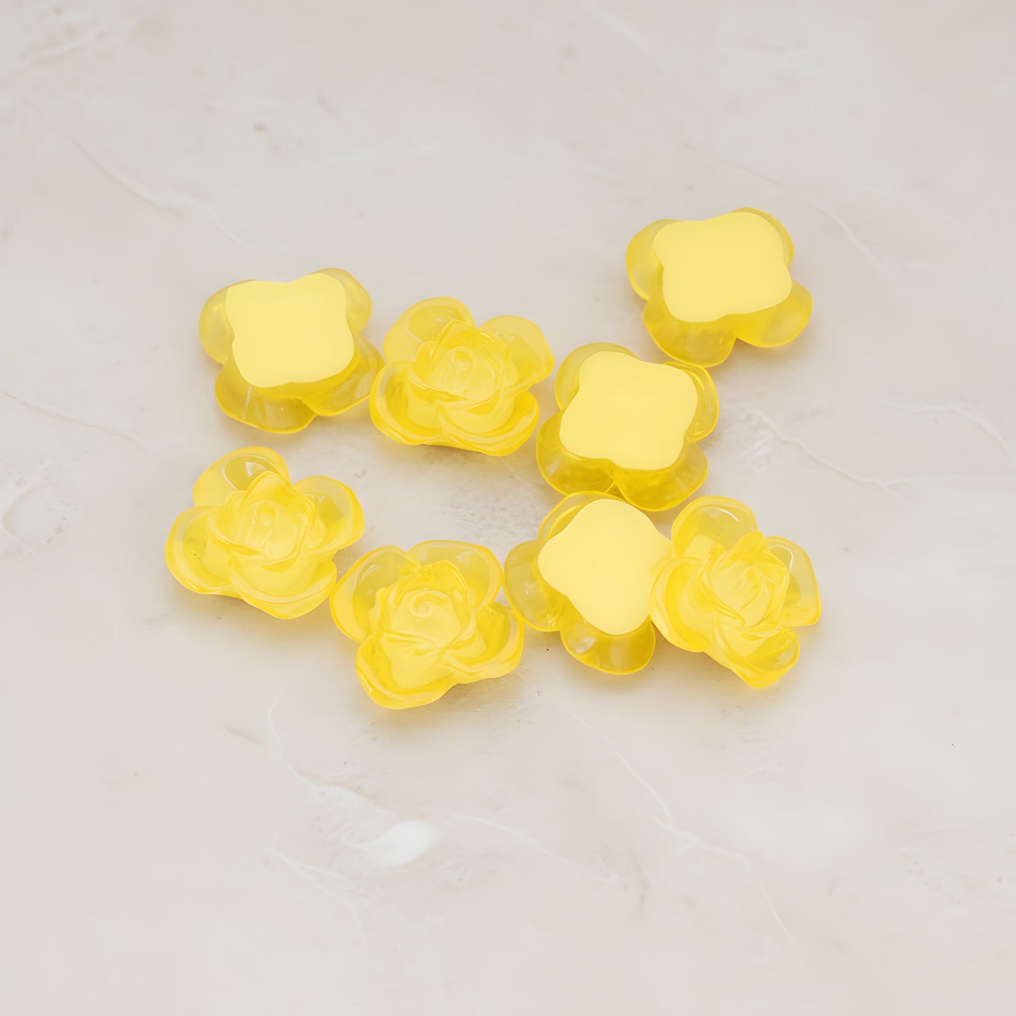 Persimmon Flower Flat Back Cabochon, 6 Pc - Ice Yellow (CB.010)