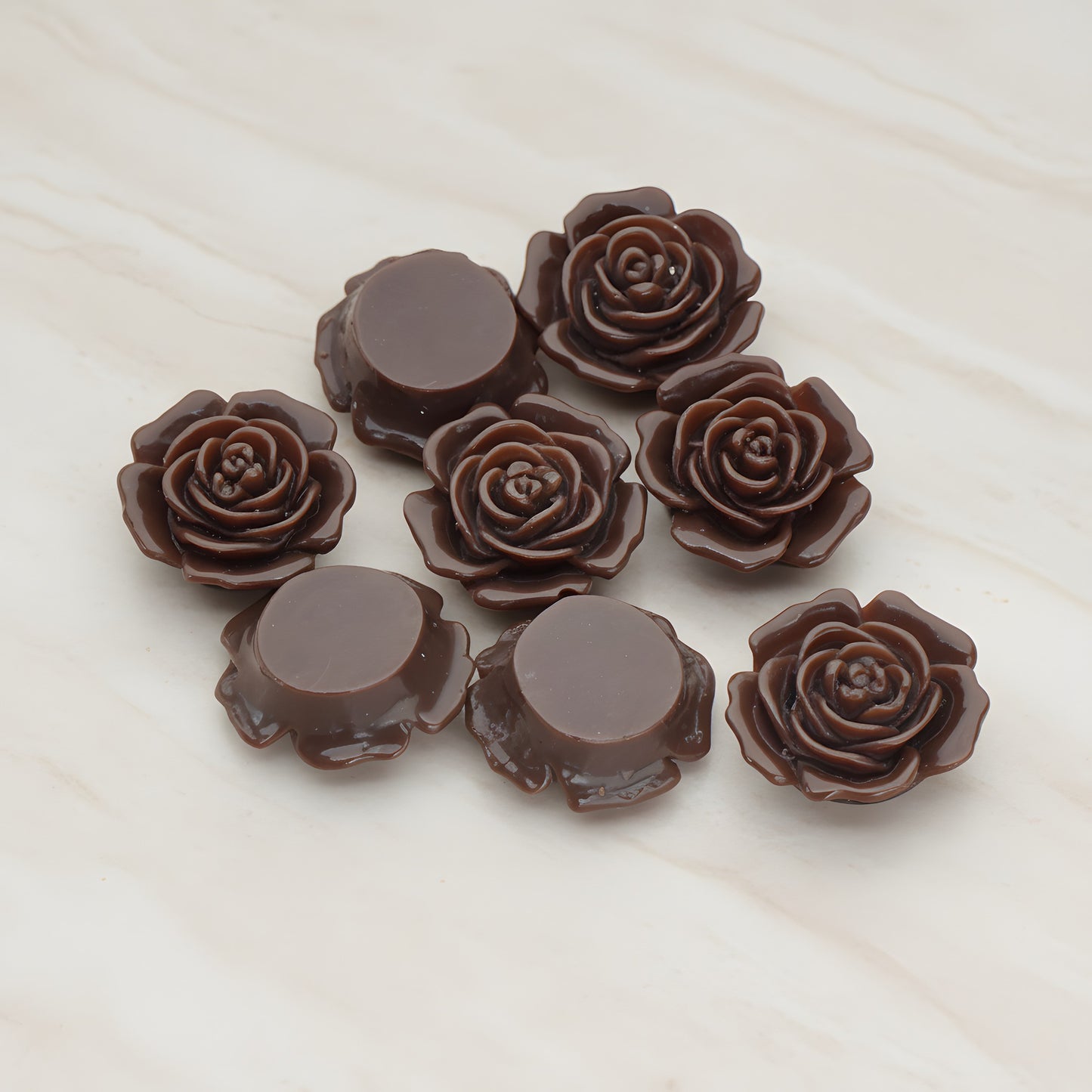 Mary Rose Flower Flat Back Cabochon, 4 Pc - Chocolate (CB.038)
