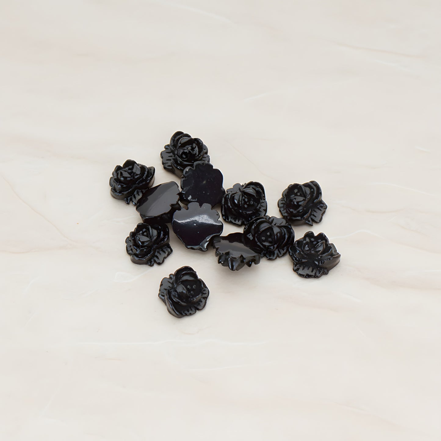 Tiny Rose Flower Flat Back Cabochon, 10 Pc - Black (CB.053)