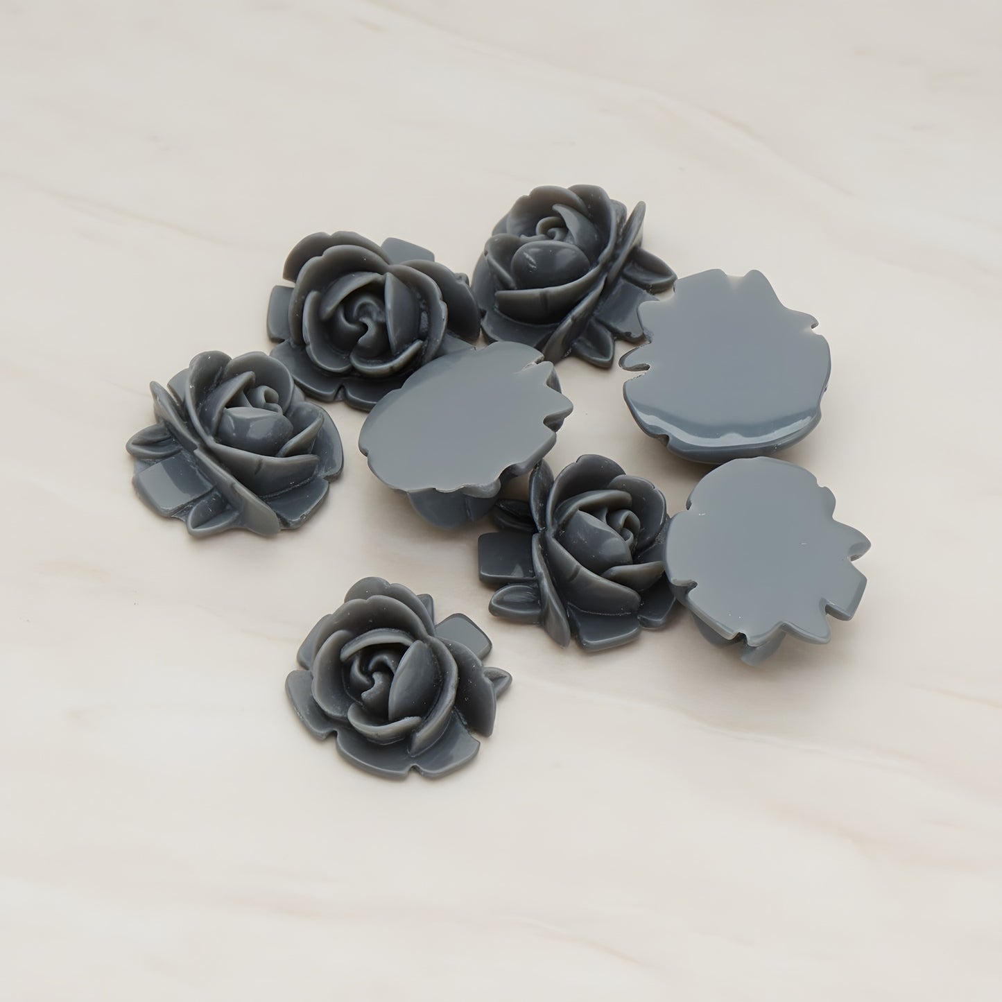 Half Rose Flower Flat Back Cabochon, 6 Pc (CB.124)