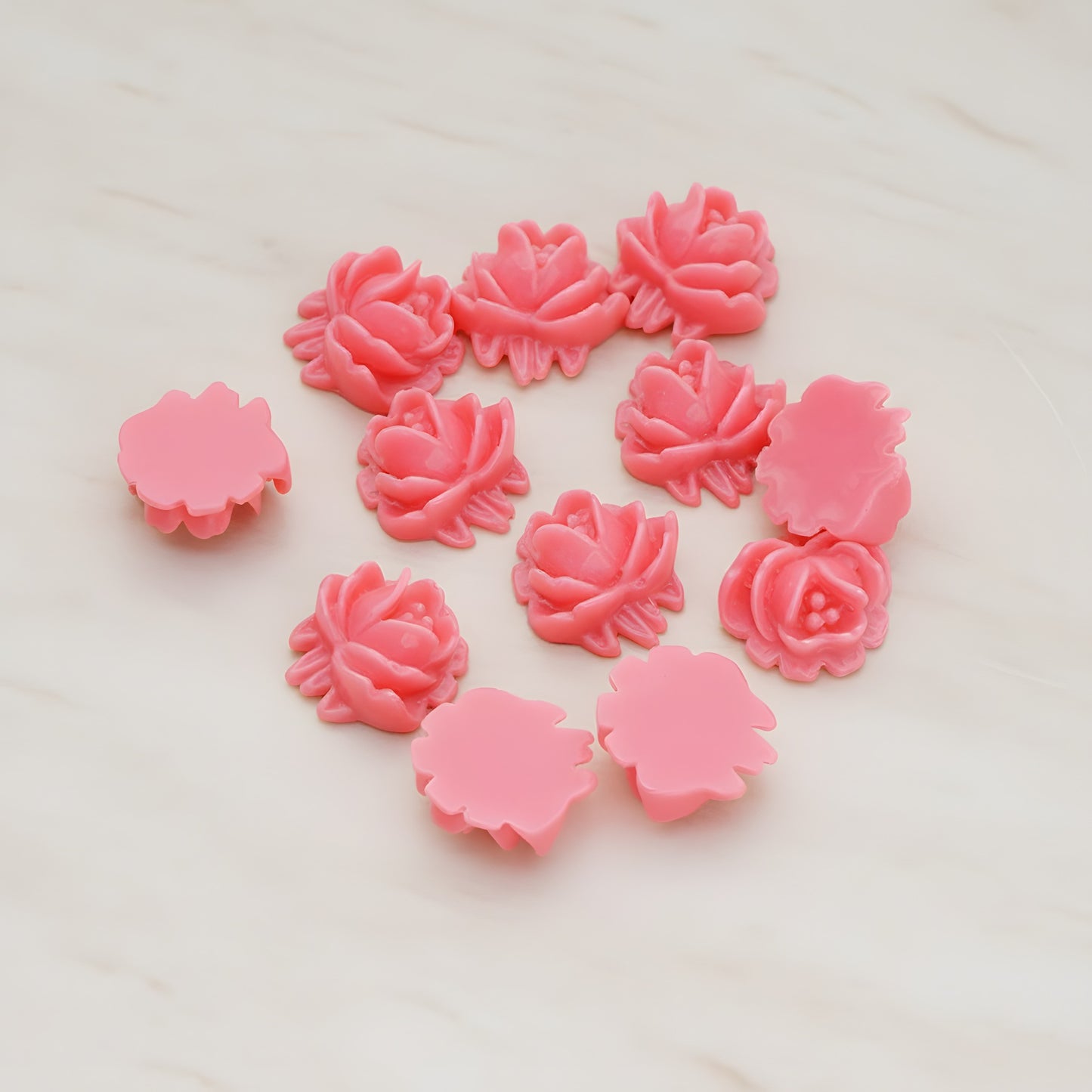 Half Rose Flower Flat Back Cabochon, 6 Pc - Hot pink (CB.125)