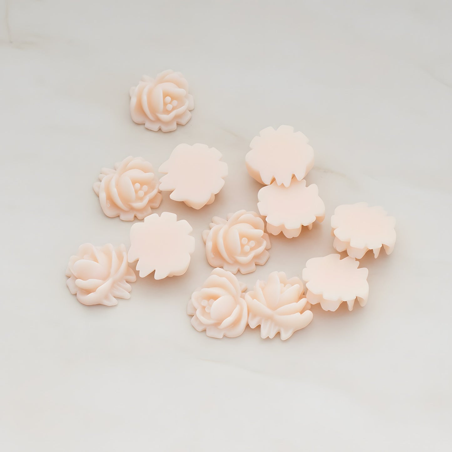 Half Rose Flower Flat Back Cabochon, 6 Pc - Peach (CB.125)