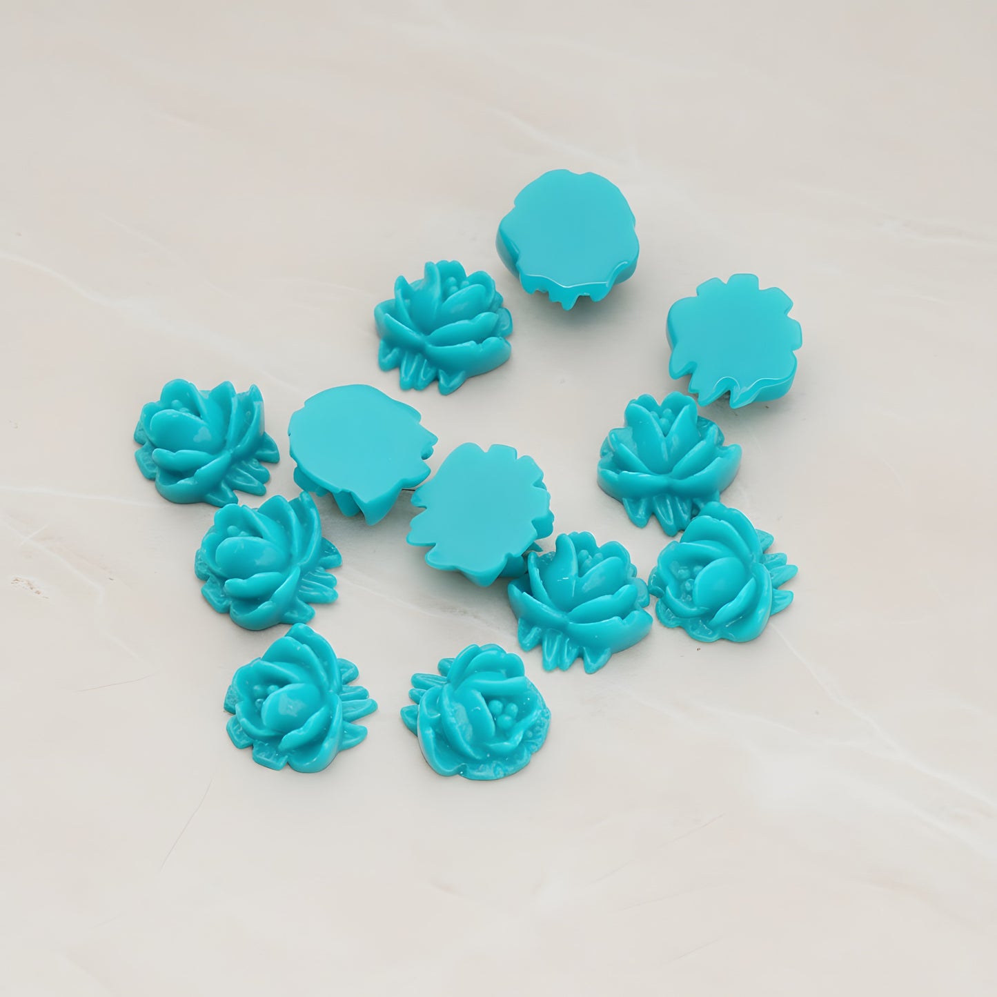 Half Rose Flower Flat Back Cabochon, 6 Pc - Teal (CB.125)