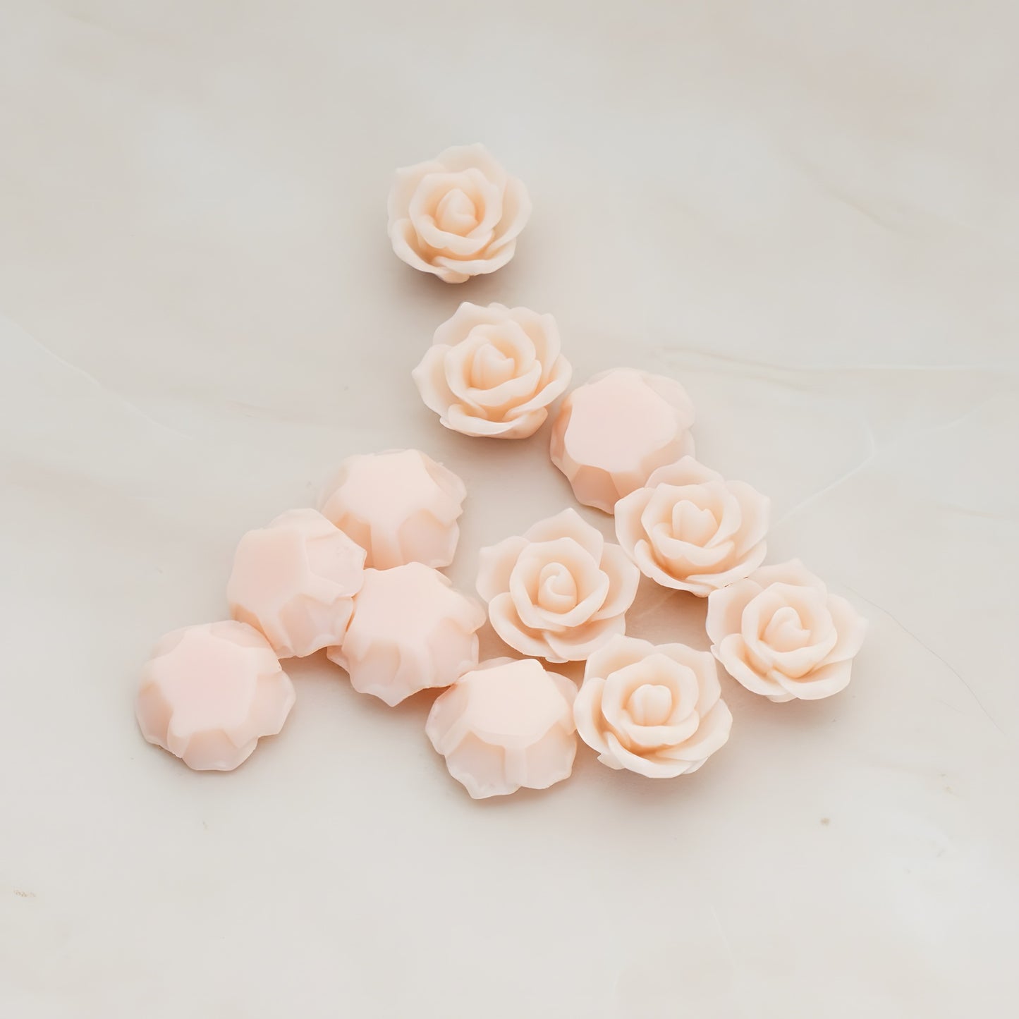 Pointed Petal Rose Flower Flat Back Cabochon, 6 Pc - Peach (CB.132)