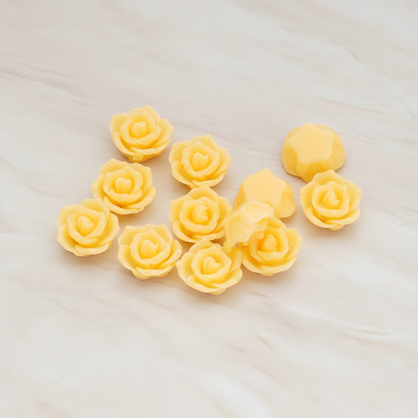 Pointed Petal Rose Flower Flat Back Cabochon, 6 Pc - Yellow (CB.132)