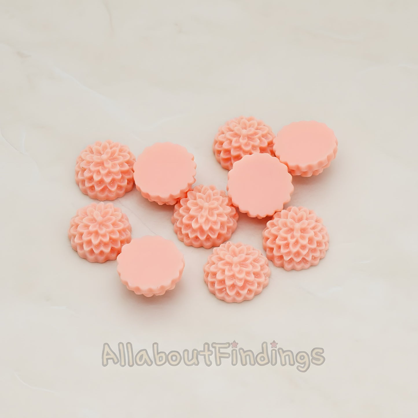 Round Mum Flower Flat Back Cabochon, 6 Pc (CB.178-01)