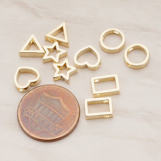 Rectangle or Heart or Star or Circle Metal Bead, 2 Pc (BD.030)