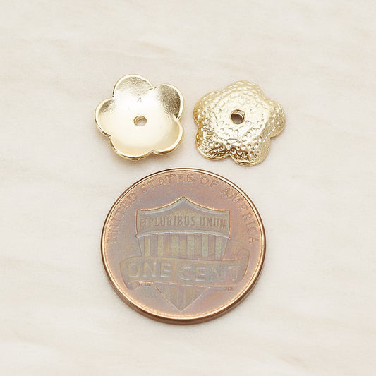 Hammered Five Petal Flower Metal Bead Cap, 4 Pc (BD.045)