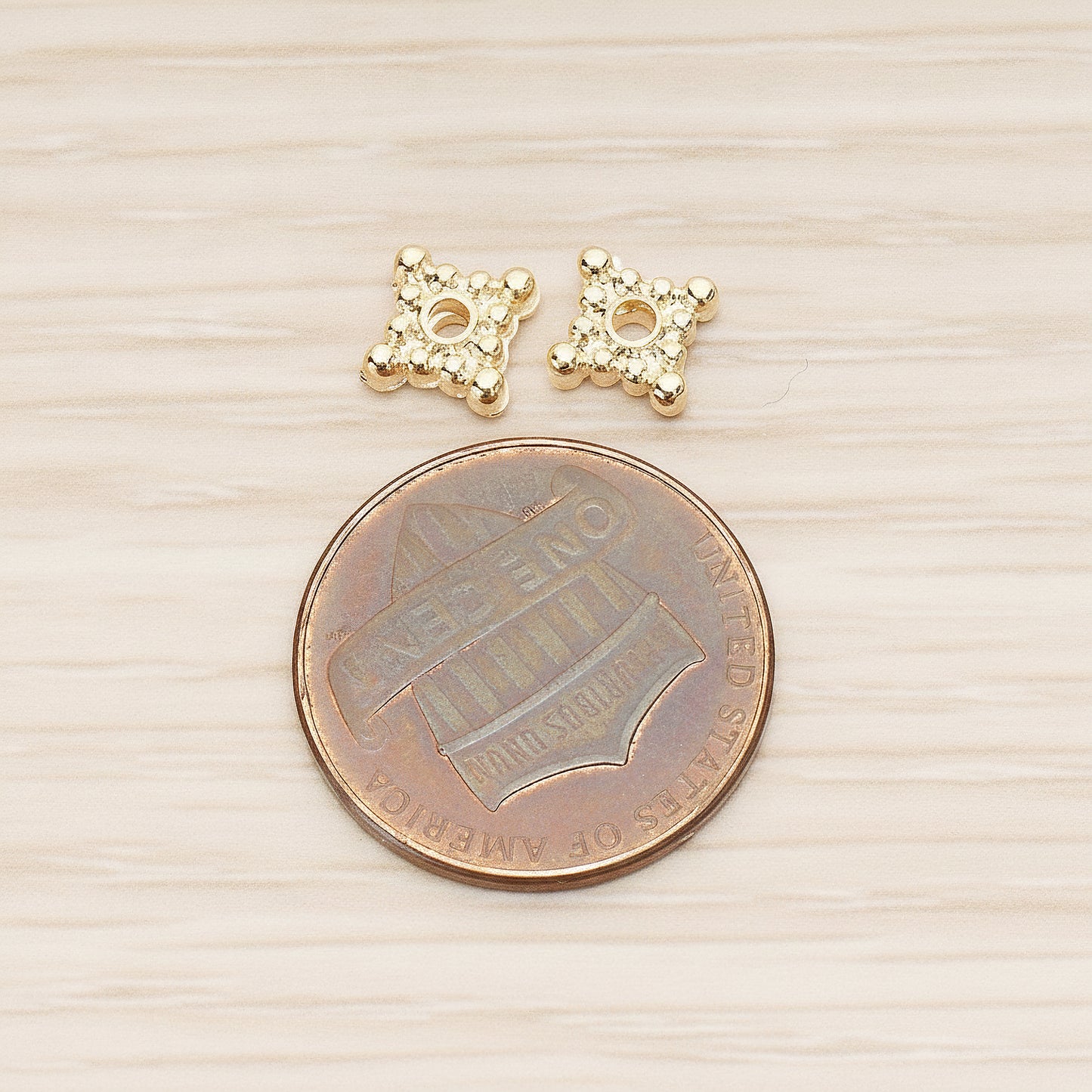 Dotted Mini Square Metal Bead Caps Spacer, 6 Pc - detail view 1 (BD.046)