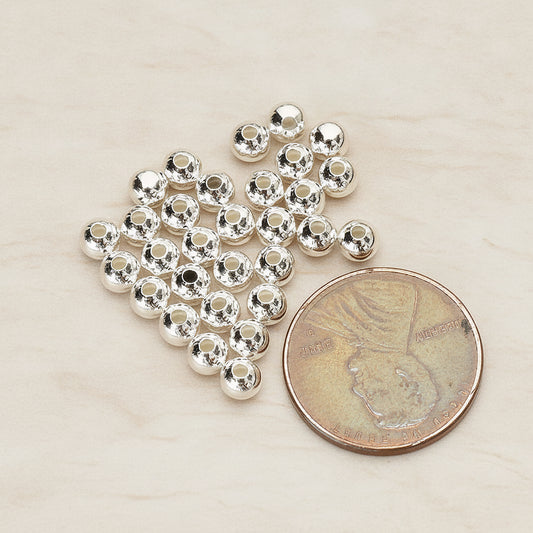 925 Silver 4mm Metal Seed Bead Spacer Charm, 6 Pc (BD.053-02)