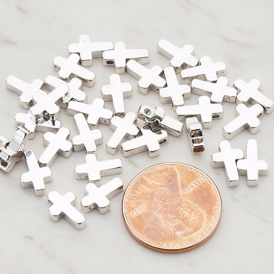 Rounded Thick Cross Metal Bead, 6 Pc (BD.940-01)