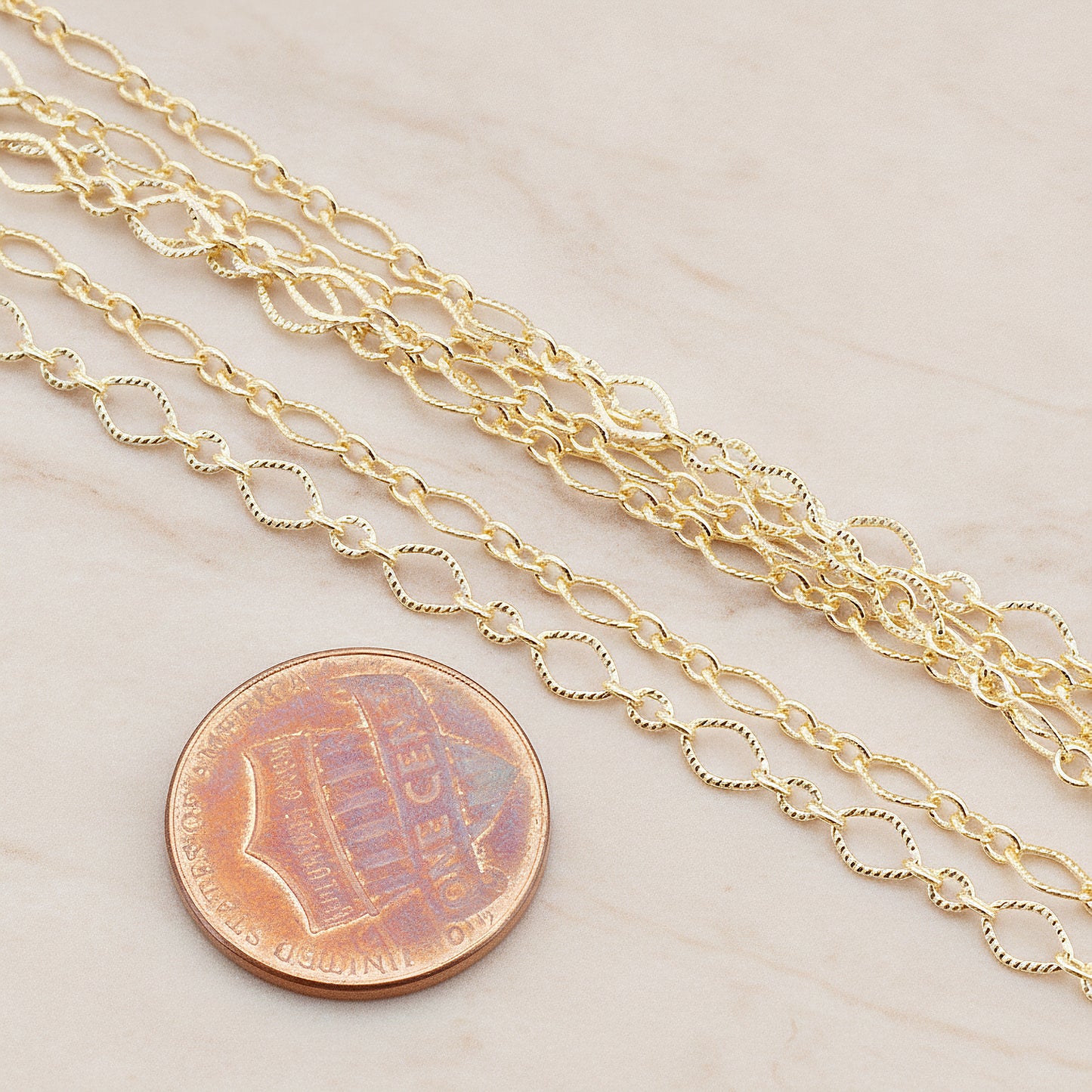 Textured Diamond n Round Shape Link Chain, 1 Meter (CH.005-01)
