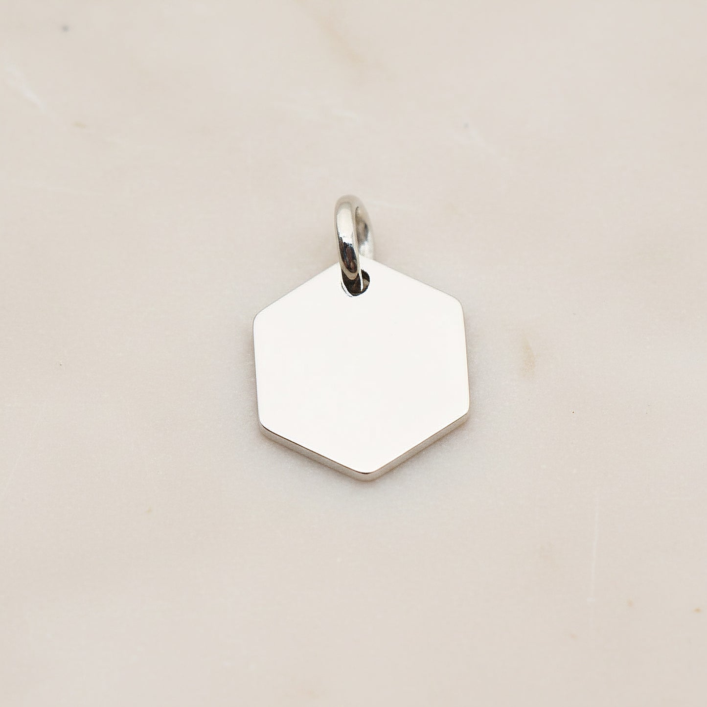 Hexagon Surgical Steel 12mm Pendant, 2 Pc - Silver NO ENGRAVING (SG.015)