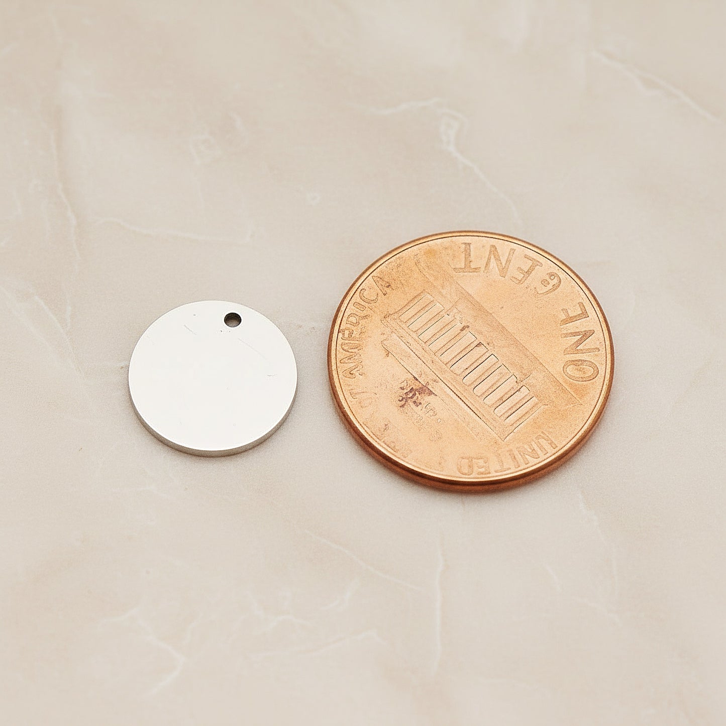 Round Surgical Steel 11mm Disc Pendant, 2 Pc - detail view 1 (SG.028)
