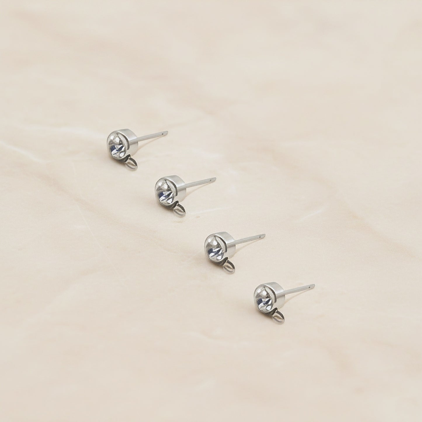 Round CZ Surgical Steel Ear Post with Loop, 2 pc - detail view 2 (SG.608)