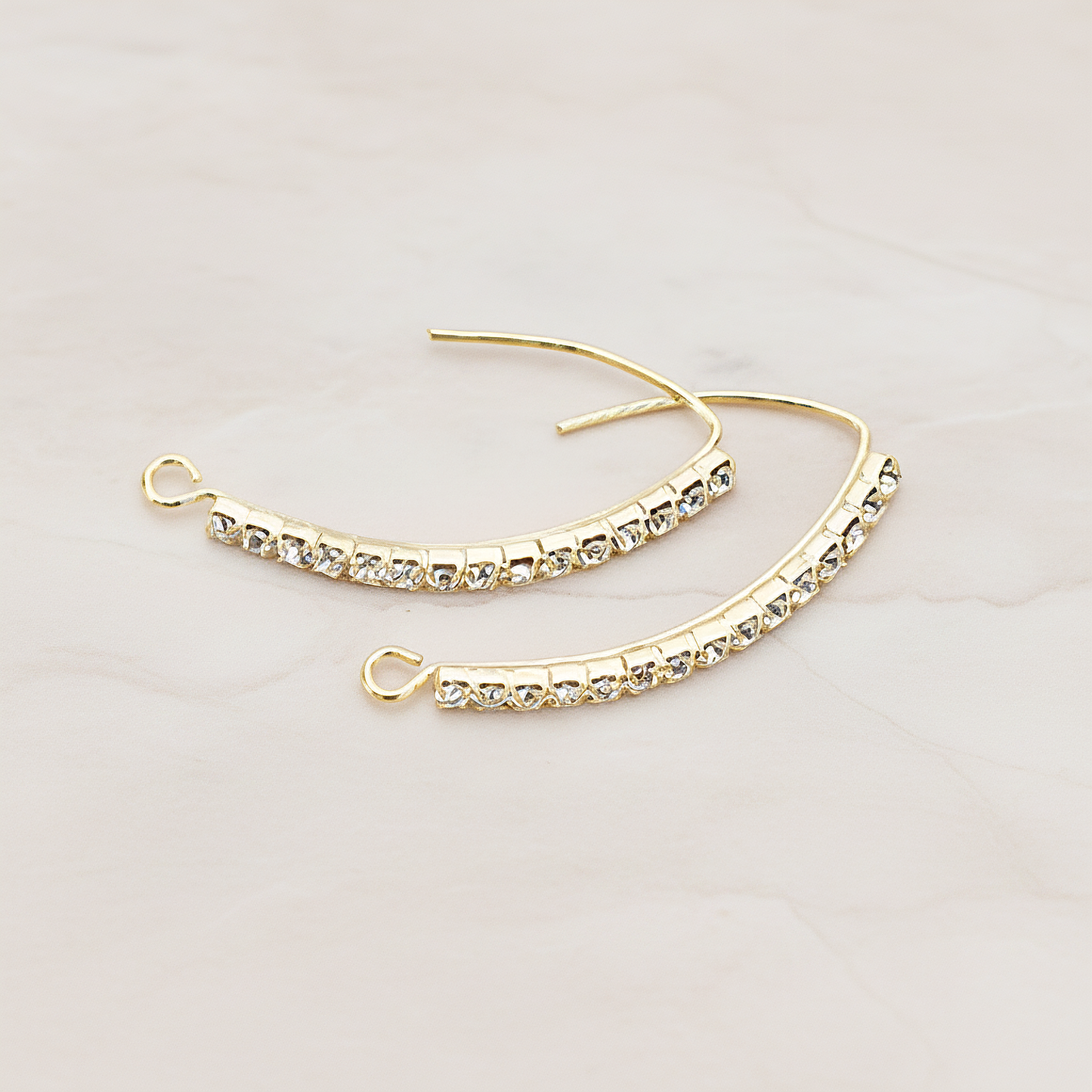 Curved Cubic Zirconia Bar Earwire, 2 Pc - Glossy Gold (ER.054)