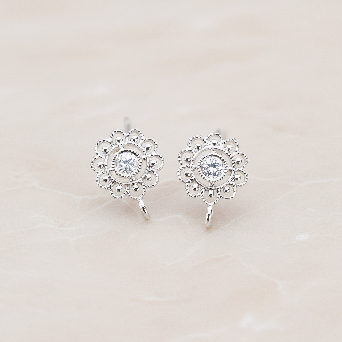 Clear Crystal Cubic Zirconia Celtic Gothic Ear Post, 2 Pc - Glossy Original Rhodium (ER.069)