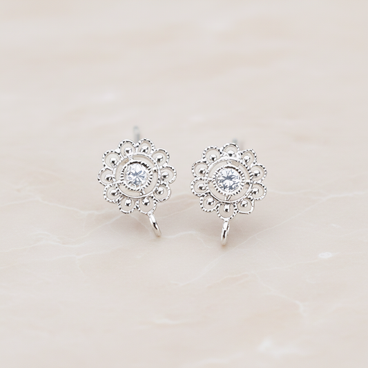 Clear Crystal Cubic Zirconia Celtic Gothic Ear Post, 2 Pc (ER.069)