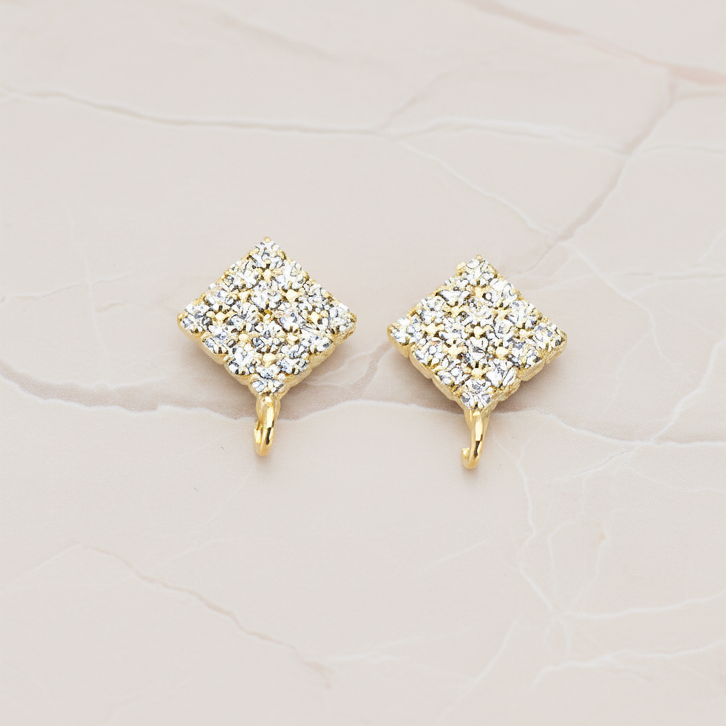 Clear Crystal Cubic Zirconia Setting Diamond Shaped Ear Post, 2 Pc - Glossy Gold (ER.070)