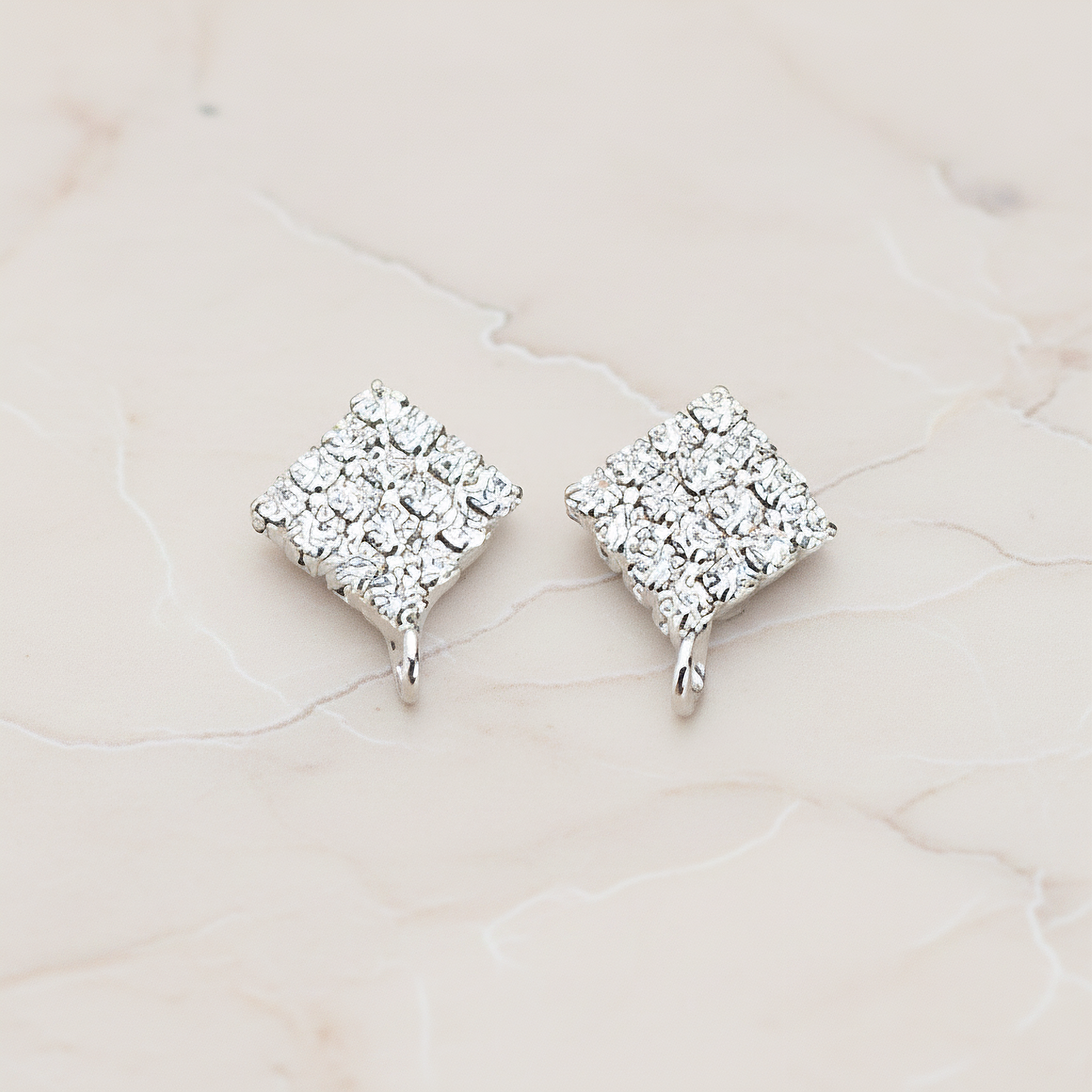 Clear Crystal Cubic Zirconia Setting Diamond Shaped Ear Post, 2 Pc - Glossy Original Rhodium (ER.070)