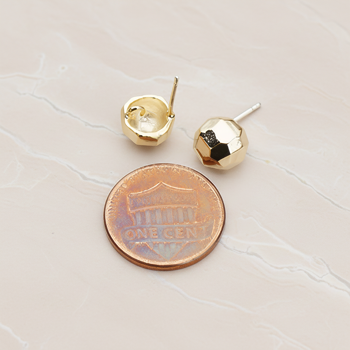 Metal Crystal Cut Ball Ear Post, 2 Pc - detail view 1 (ER.251)