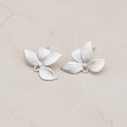 Brushed Four Petals Half Flower Ear Post, 2 Pc (ER.264)
