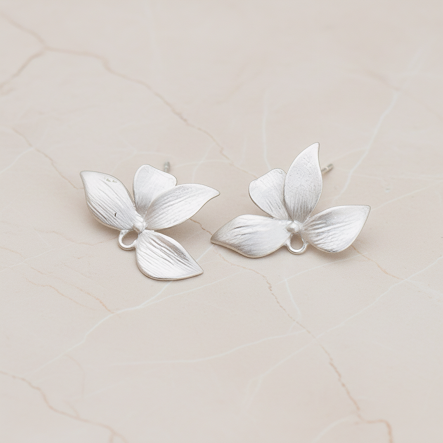 Brushed Four Petals Half Flower Ear Post, 2 Pc (ER.264)