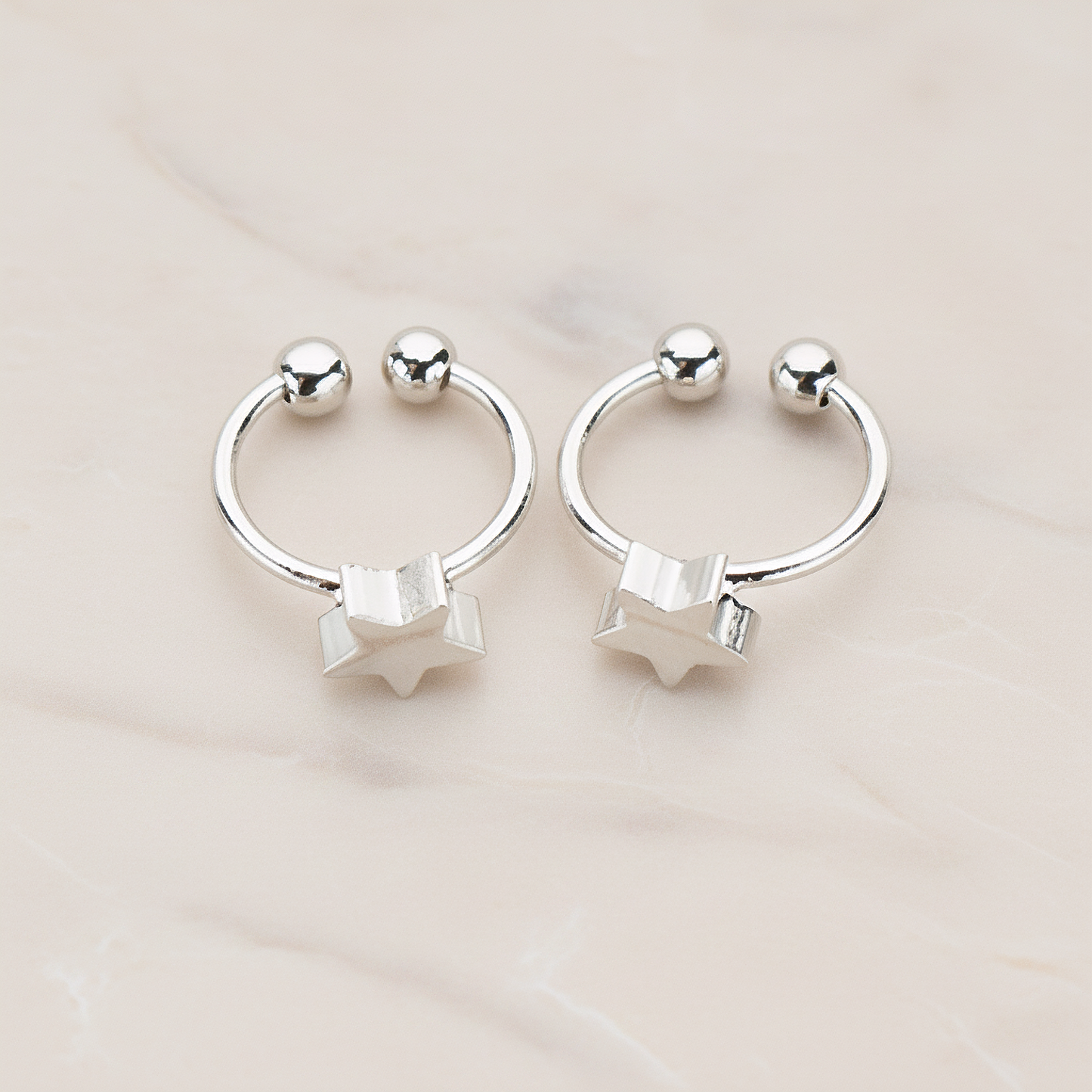 Mini Star Ear Cuff, 2 Pc - Glossy Original Rhodium (ER.281)