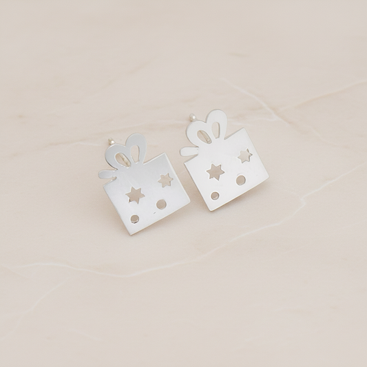 Round Gift Box Ear Post, 2 Pc (ER.296)