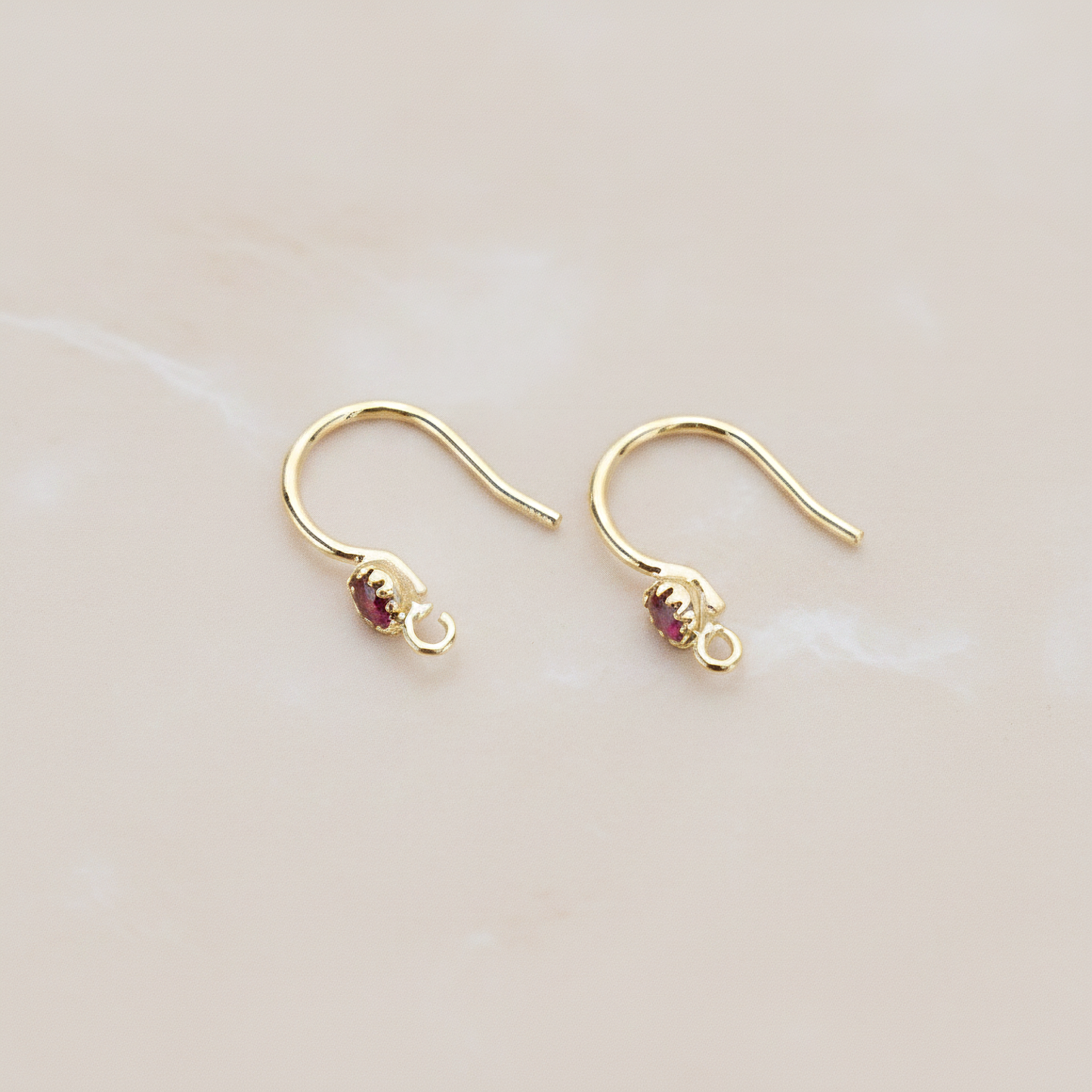 Crystal Setting French Round Ear Wire, 2 Pc - Glossy Gold Ruby (ER.300)