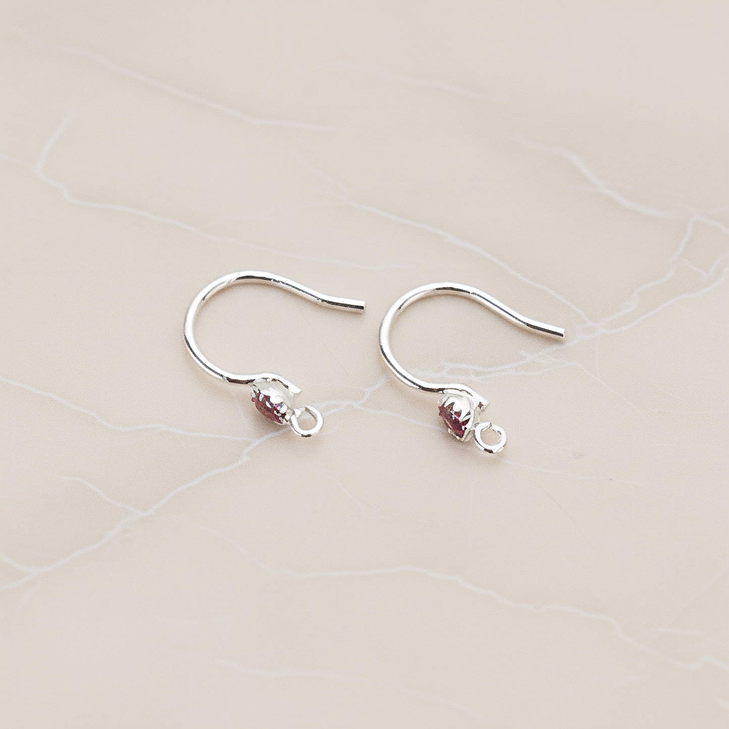 Crystal Setting French Round Ear Wire, 2 Pc - Glossy Original Rhodium Ruby (ER.300)