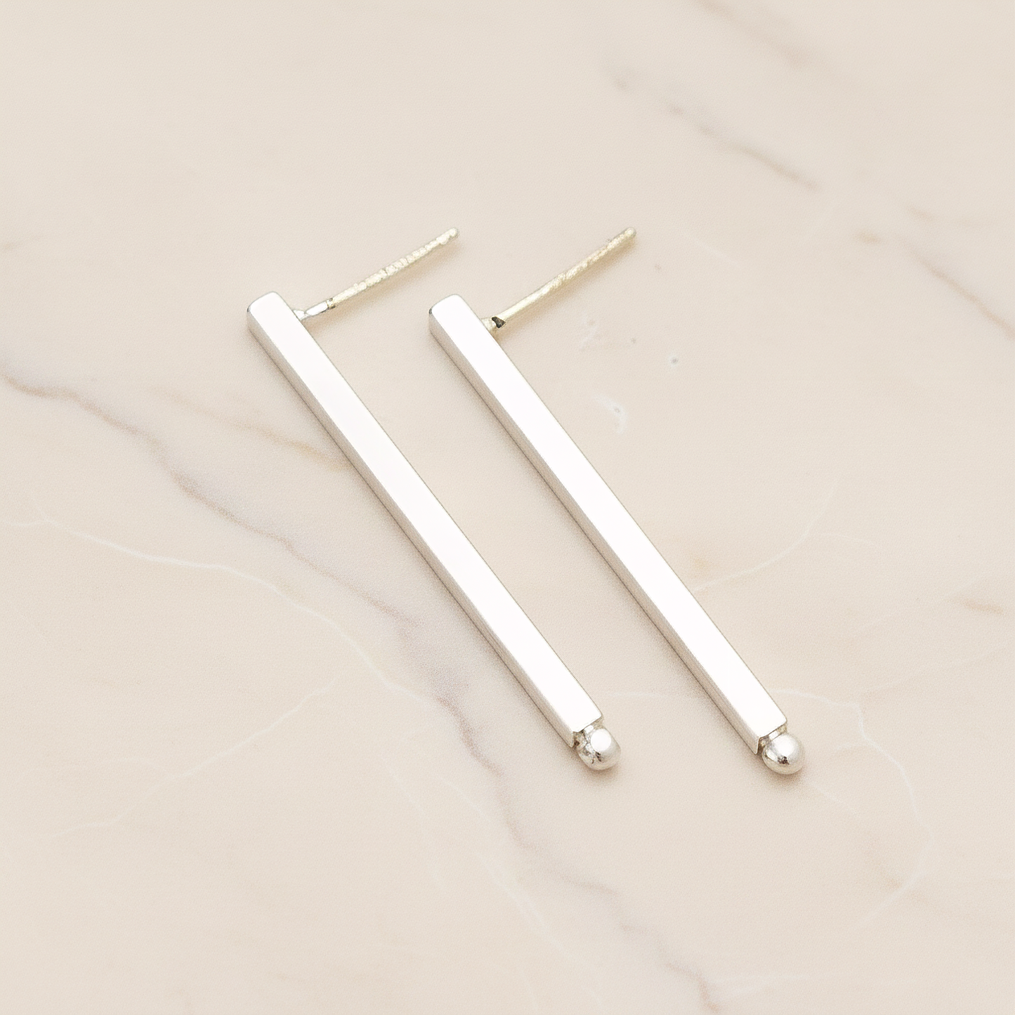 Simple Cube Bar Earpost, 2 Pc - Matte Original Rhodium (ER.342-03)
