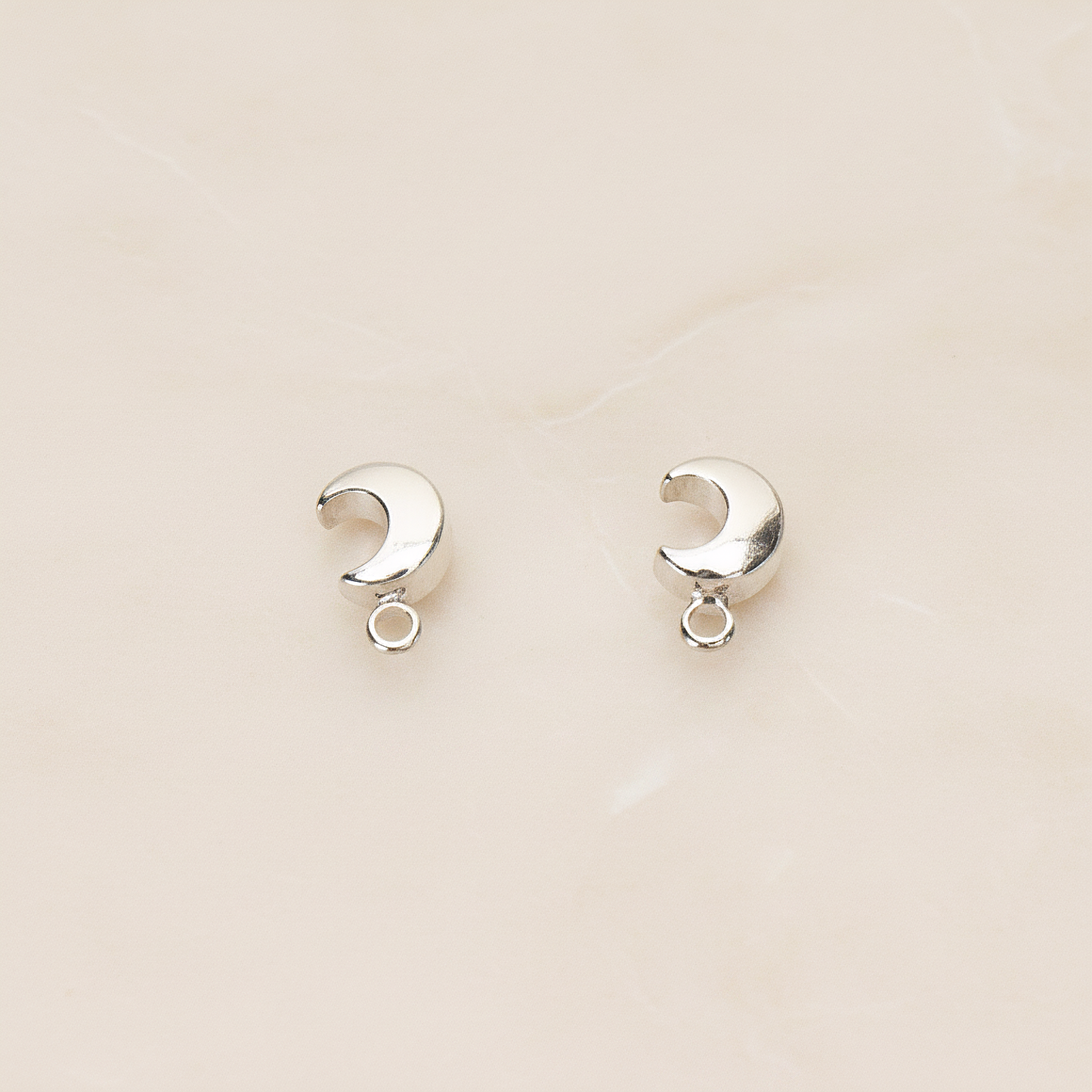 Simple Tiny Chubby Crescent Moon Ear Post, 2 Pc - Glossy Original Rhodium (ER.360)