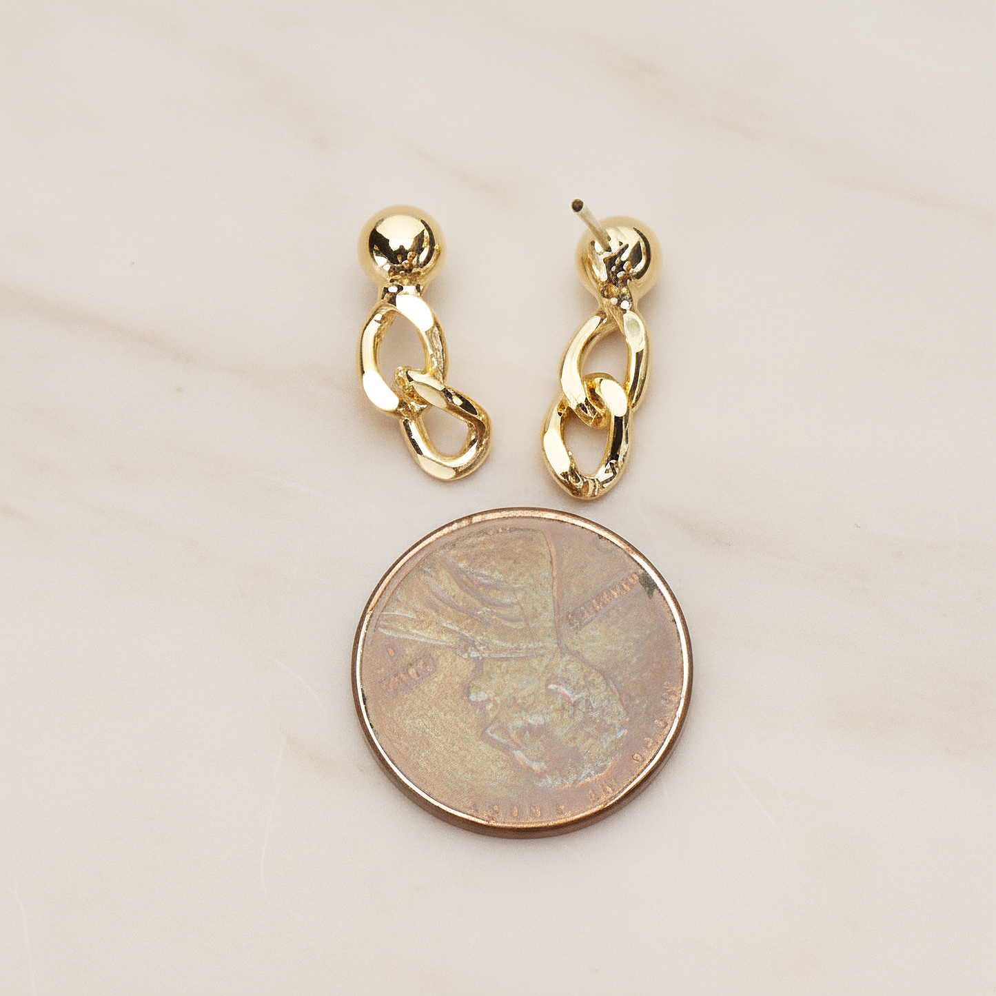 5mm Ball with Twisted Flattened Cable Chain Link Ear Post, 2 Pc - detail view 1 (ER.365)