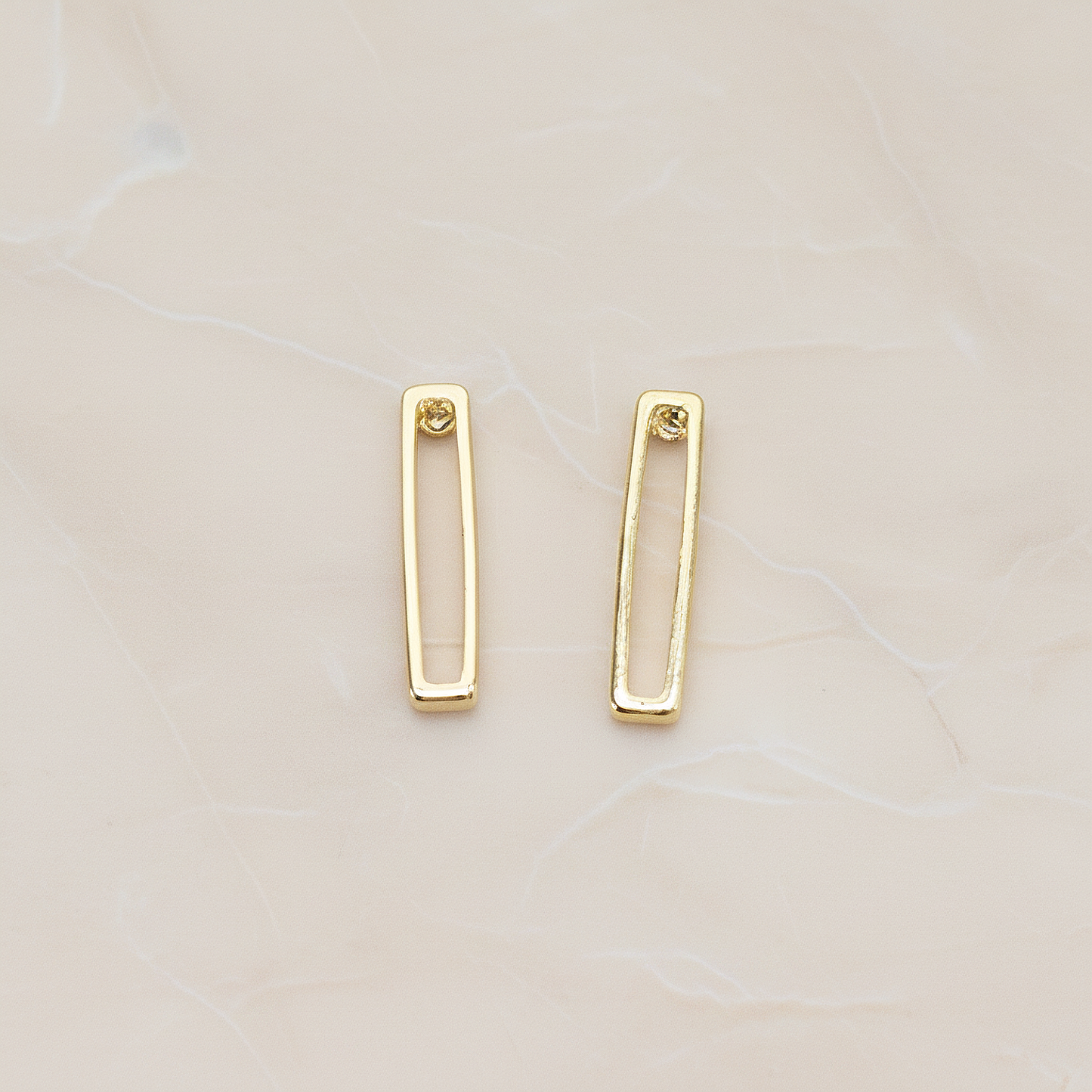 Flattened Rectangle Mini Brick Link Ear Post, 2 Pc - Glossy Gold (ER.379)