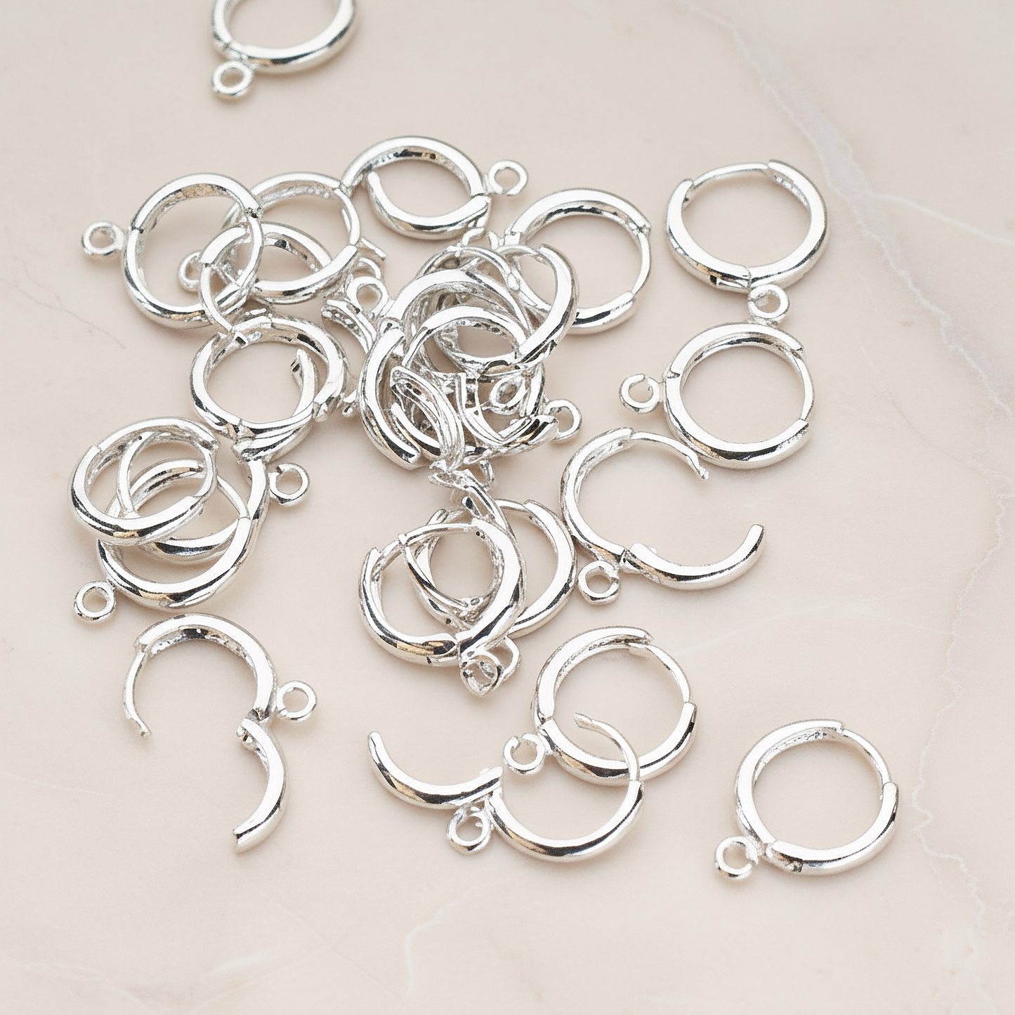 Round Leverback One-Touch Ear Hoop, 6 Pc - Glossy Gold, Glossy Original Rhodium (ER.657)