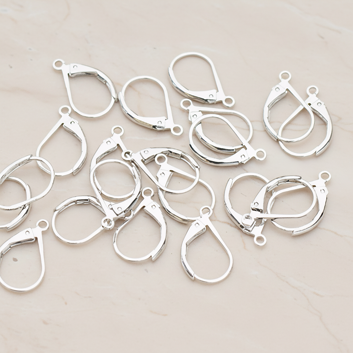 Large Leverback Ear Hook, 8 Pc - Glossy Original Rhodium (ER.658-02)