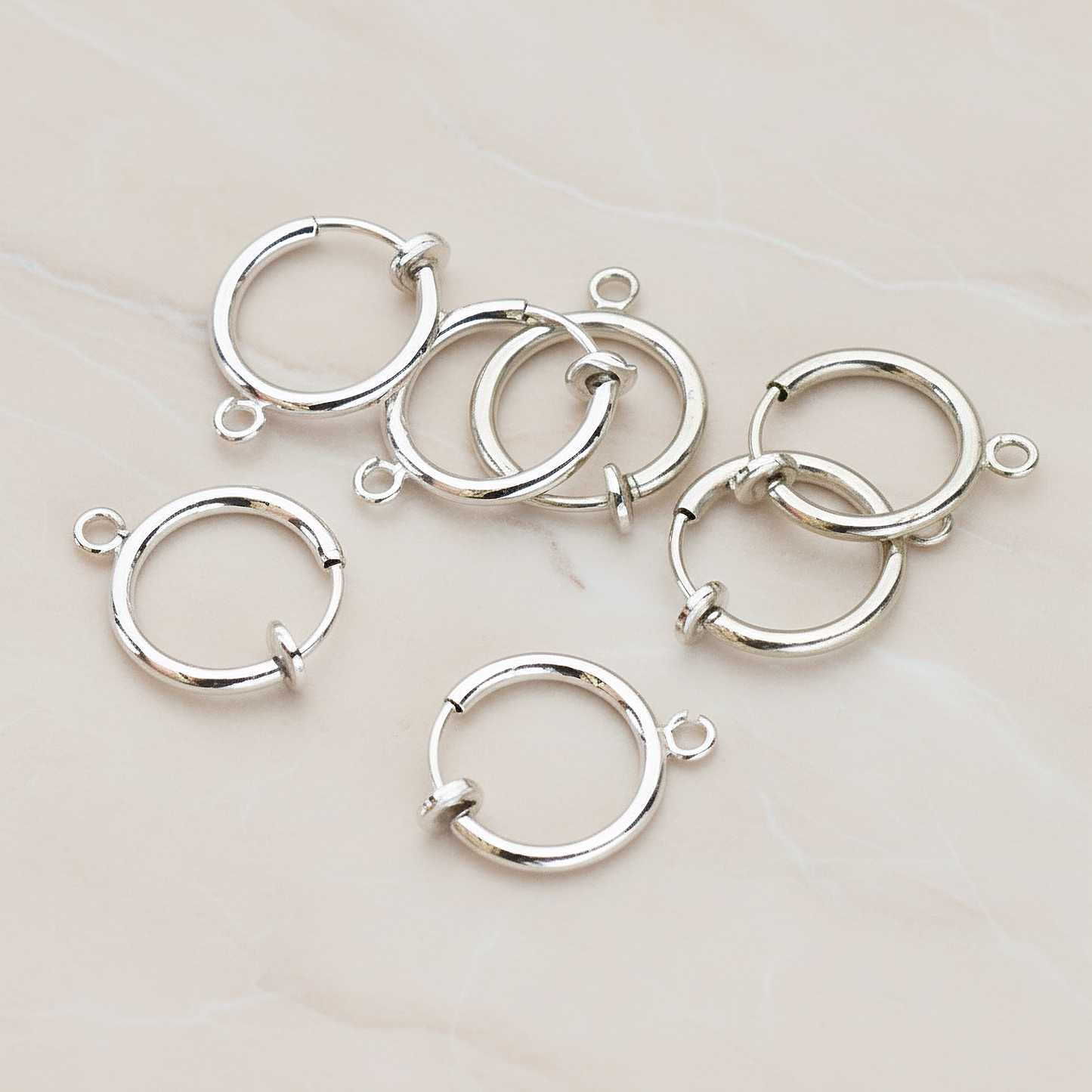 Round Hoop Earwire for Non-Pierced Clip-On Hoops, 8 Pc - Glossy Original Rhodium (ER.659)