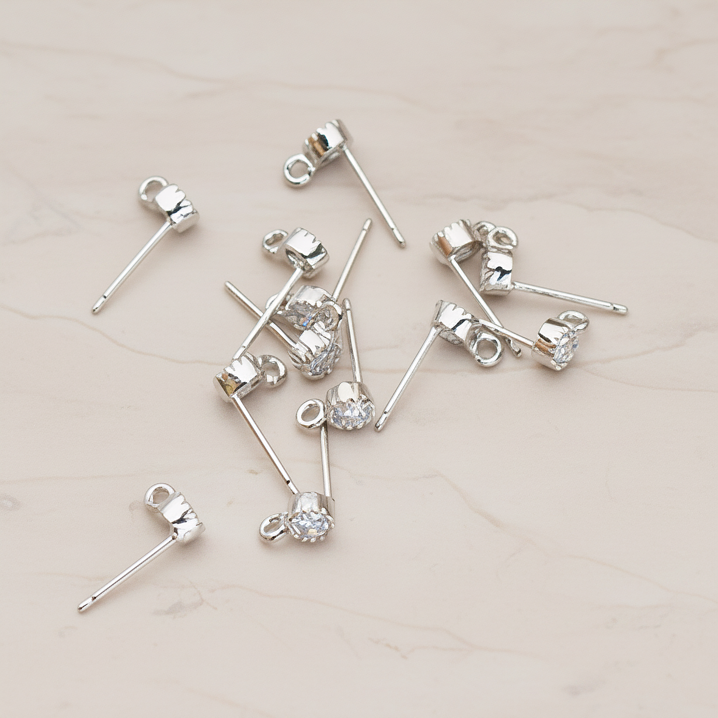 Textured Round Framed Clear Crystal Cubic Zirconia Ear Post, 4 Pc (ER.675)