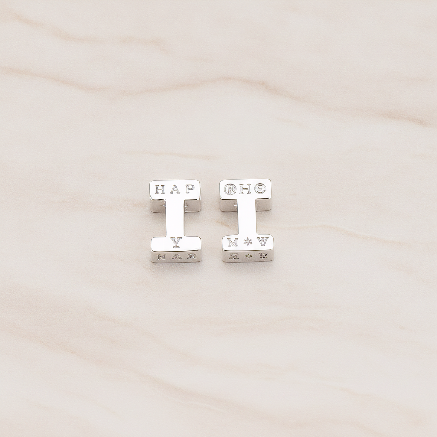3D Initials Pendant, 2 Pc on warm marble background (PD.198)