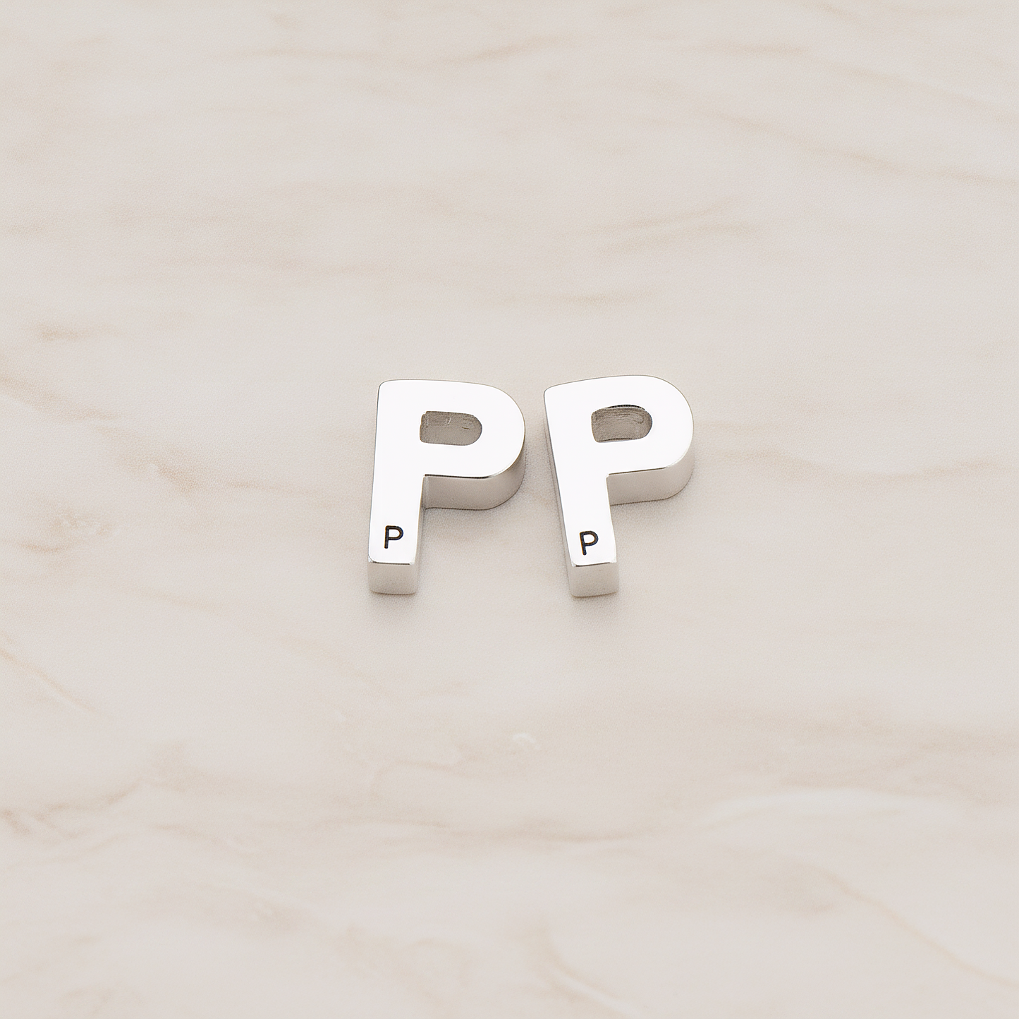 3D Initials Pendant, 2 Pc on warm marble background (PD.198)