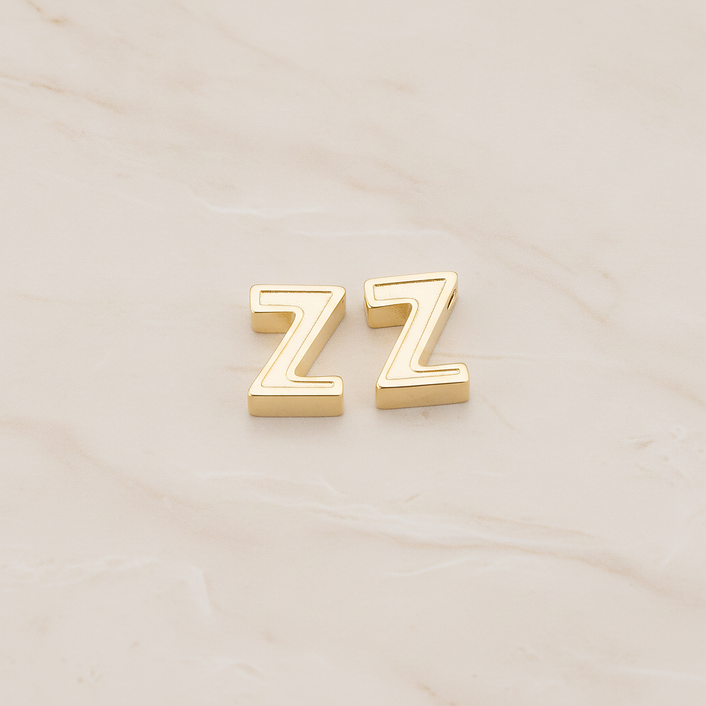 3D Initials Pendant, 2 Pc on warm marble background (PD.198)