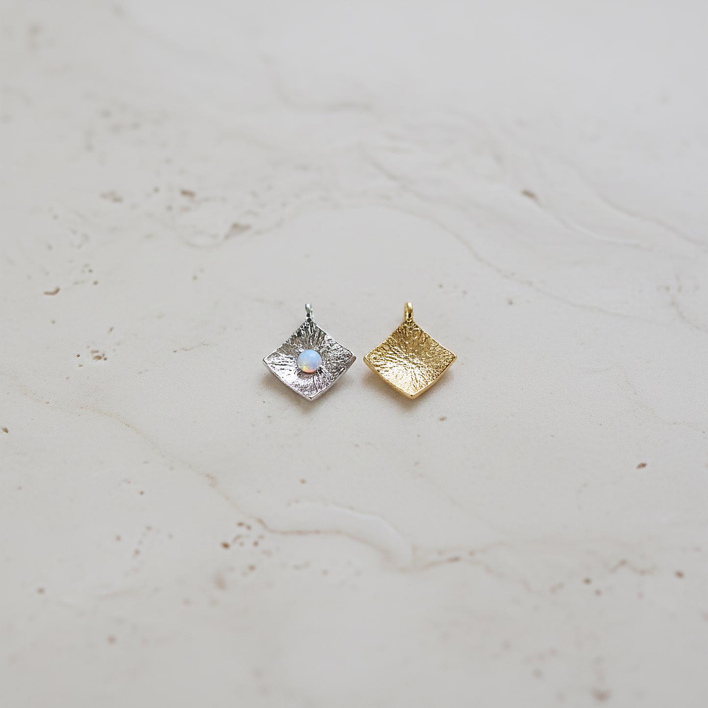 Opal Square Pendant, 2 Pc on warm marble background (PD.2082)
