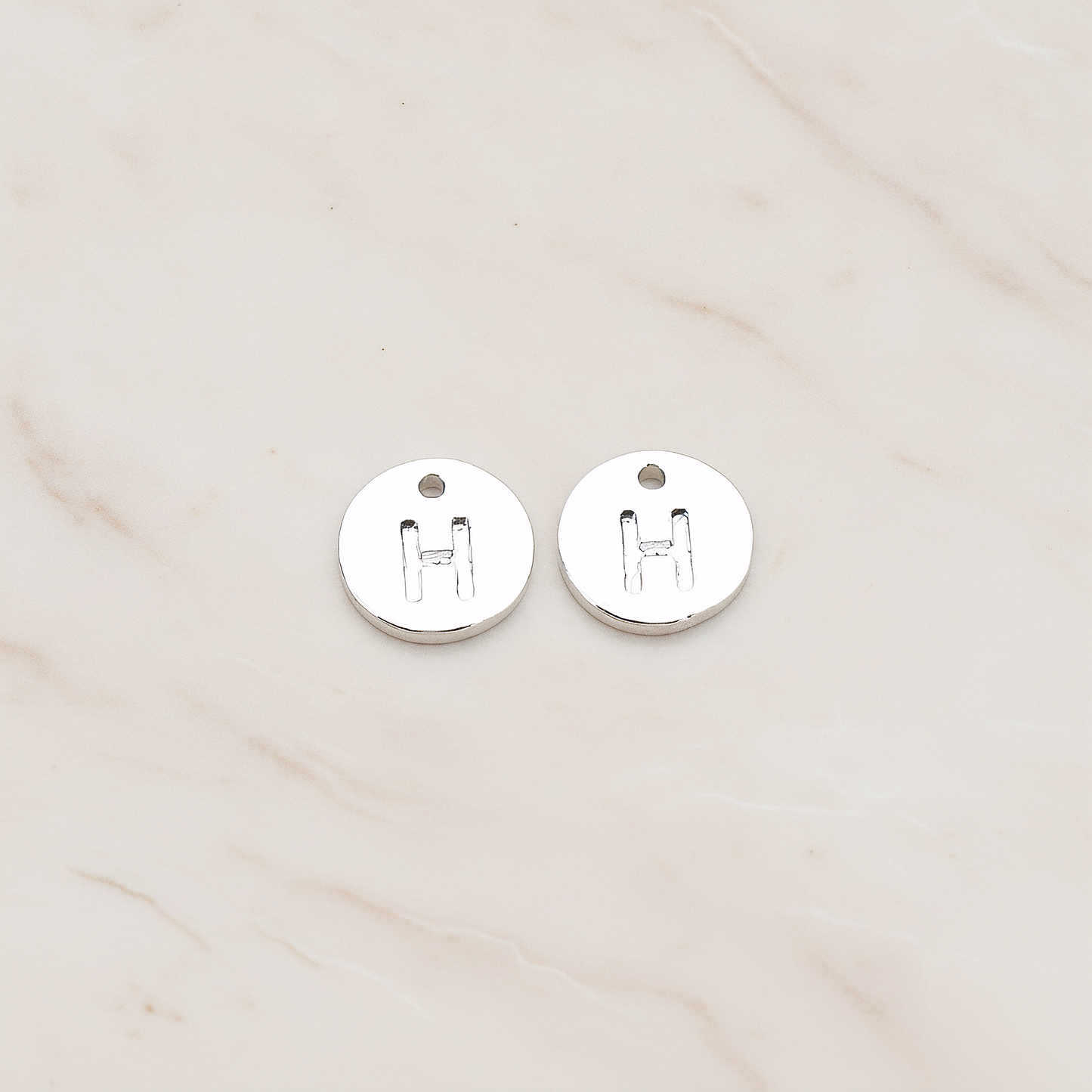 Round Disk Initial Pendant, 2 Pc on warm marble background (PD.219)
