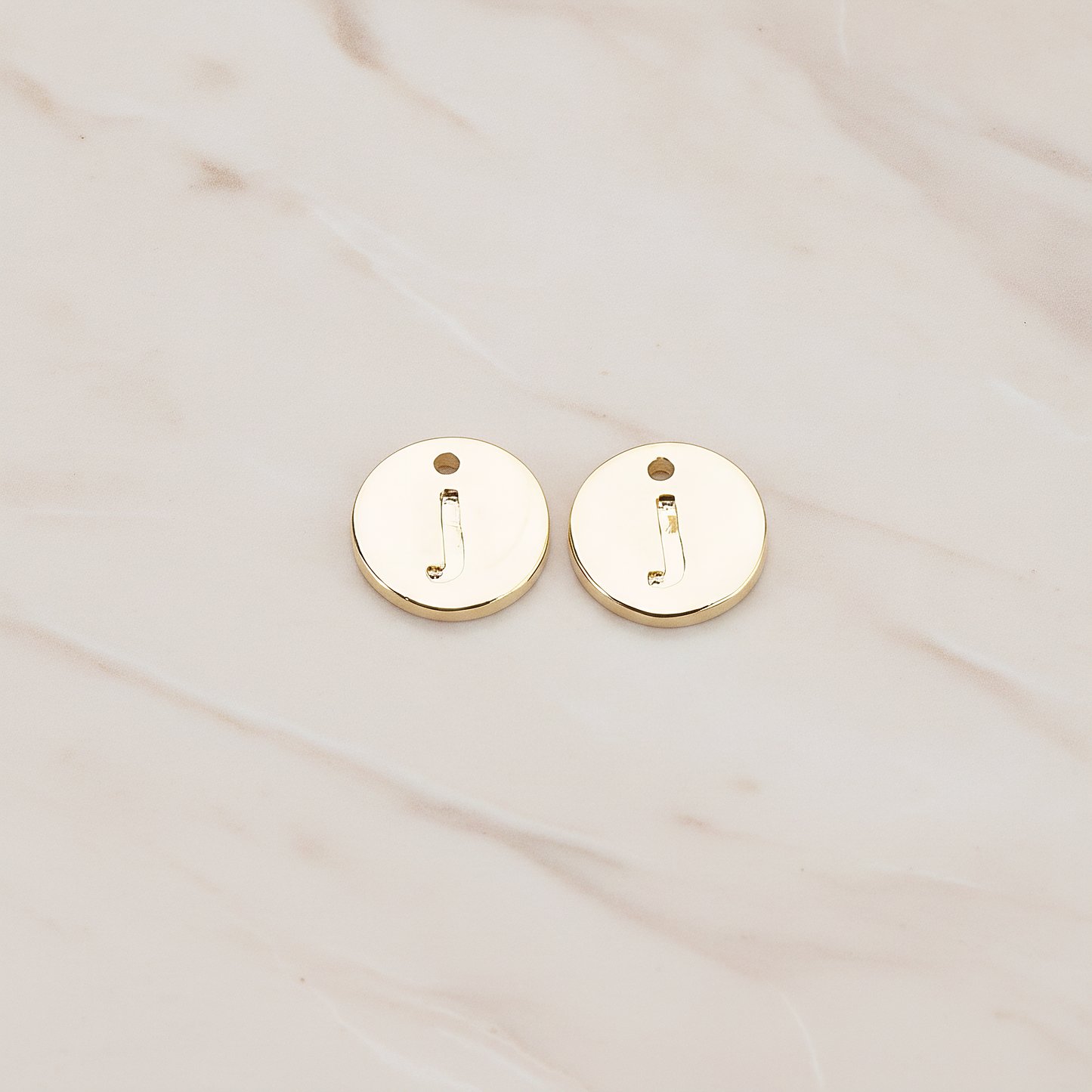 Round Disk Initial Pendant, 2 Pc on warm marble background (PD.219)