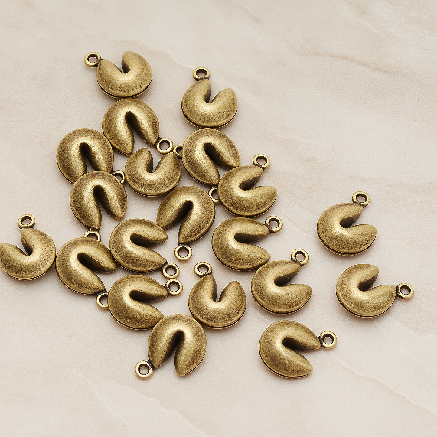 Fortune Cookie Pendant, 2 Pc on warm marble background (PD.1005)