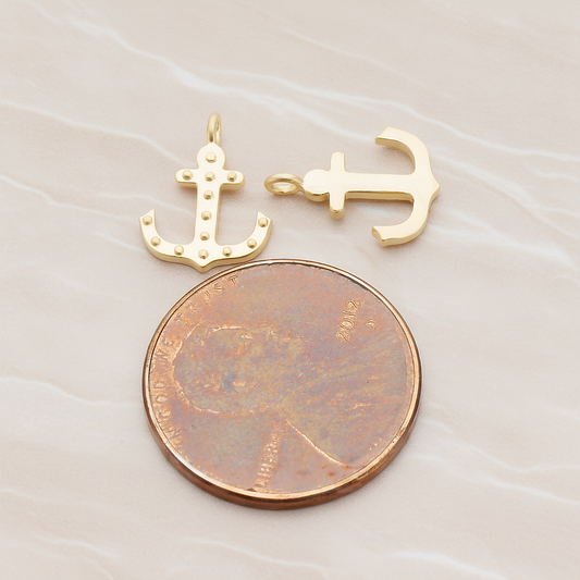Simple Anchor Charm Pendant, 2 Pc on warm marble background (PD.1091)