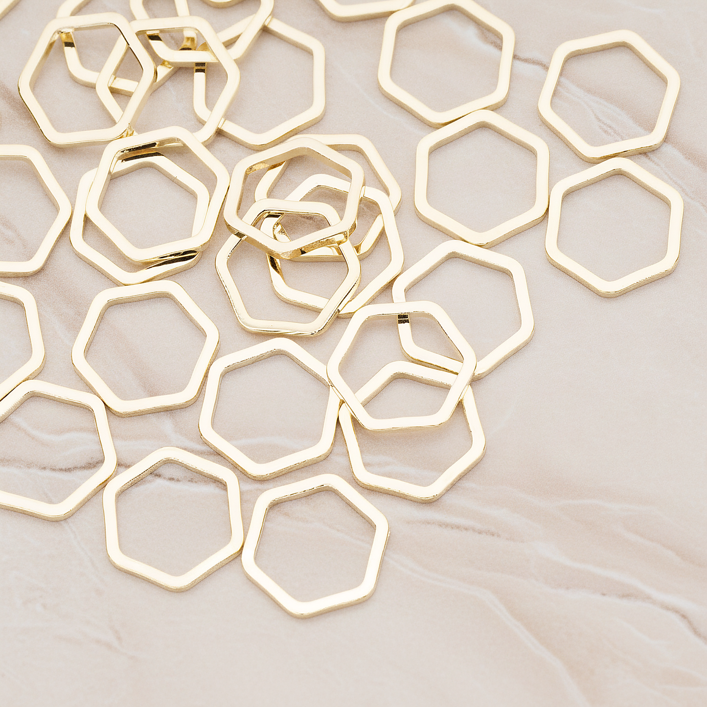 10mm Hexagon Link Pendant, 6 Pc on warm marble background (PD.1010-01)